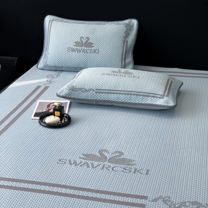 91家纺网 家纺一手货源 找家纺 首尔家纺 2025新款大版凉感丝凉席 天鹅-天空蓝