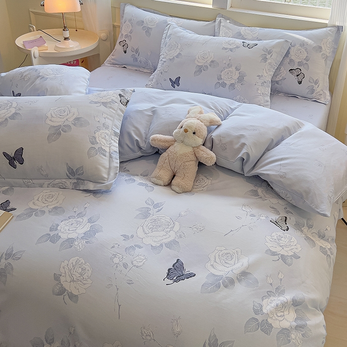 91家纺网 家纺一手货源 找家纺 拾物记 2025新款A类无荧光全喷气全棉12868四件套 蝴蝶飞飞