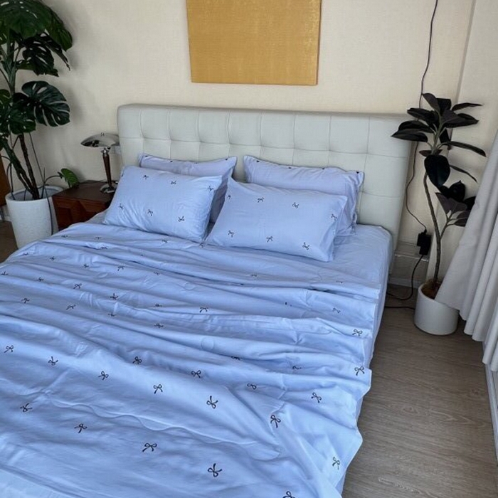 91家纺网 家纺一手货源 找家纺 棉生活家纺 2025新款ins小清新水洗冰丝夏被四件套 心动蓝莓 兰