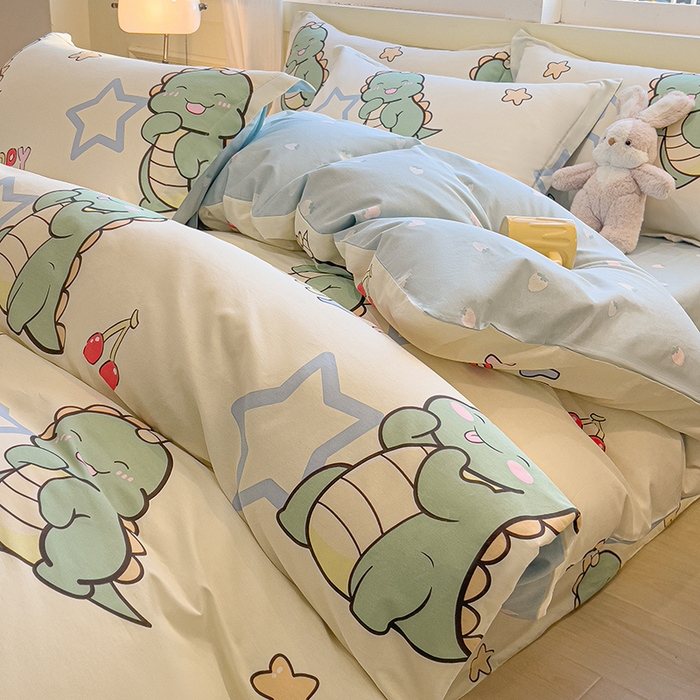 91家纺网 家纺一手货源 找家纺 拾物记 2025新款A类无荧光全喷气全棉12868四件套 恐龙乐园