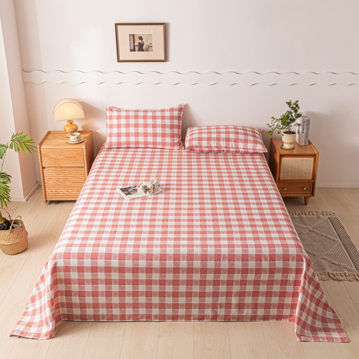 91家纺网 家纺一手货源 找家纺 阿亮家居 2025新款原棉老粗布床单系列 拼图-红白格