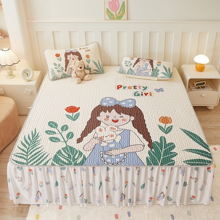 91家纺网 家纺一手货源 找家纺 （总）希廷顿 2025新款大版印花乳胶凉席床裙款三件套