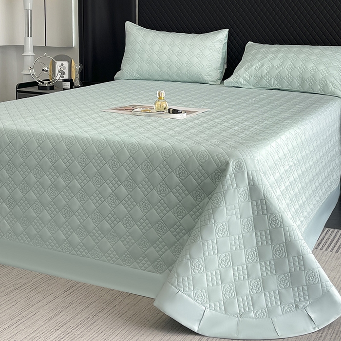 91家纺网 家纺一手货源 找家纺 直播爆款A类100支长绒棉夹棉床盖床笠四件套全棉纯棉床单加厚高端重工刺绣四季款床上用品 茉婉-茶绿