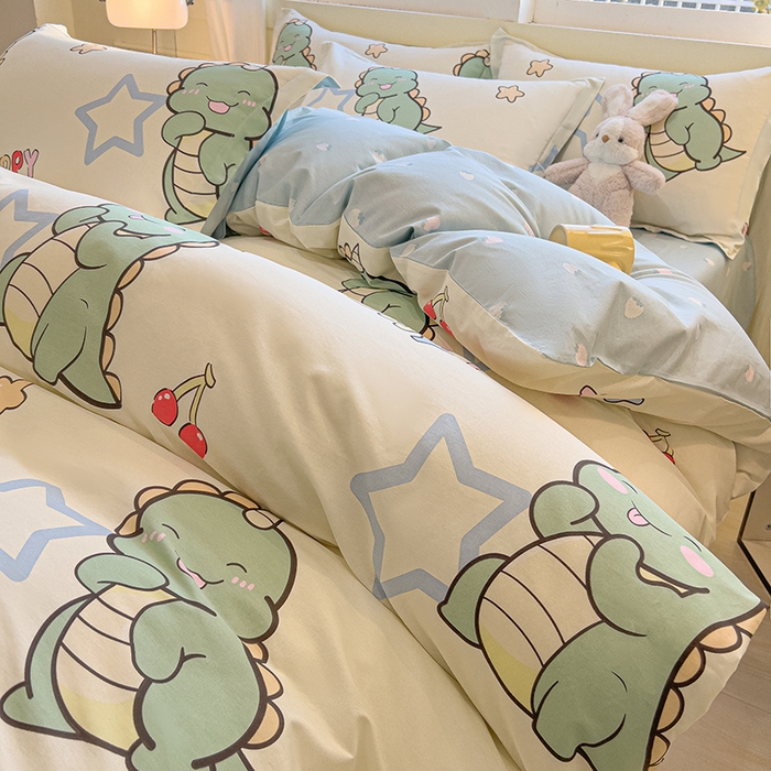 91家纺网 家纺一手货源 找家纺 拾物记 2025新款A类无荧光全喷气全棉12868四件套 恐龙乐园