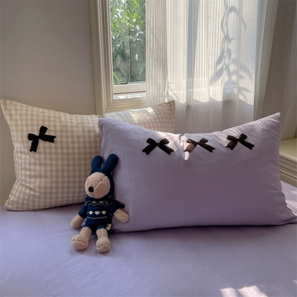 91家纺网 家纺一手货源 找家纺 （总）北欧良品 2025新款A类色织水洗棉毛巾绣蝴蝶结少女系列单枕套