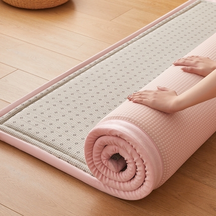 阿亮家居 2025新款包边工艺凉感冰藤地铺睡垫系列凉席地垫 华夫格粉