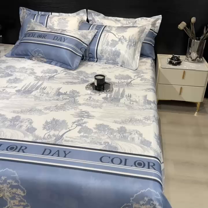 91家纺网 家纺一手货源 找家纺 柏薇 2025新款冰丝床单款凉席三件套系列 梧桐