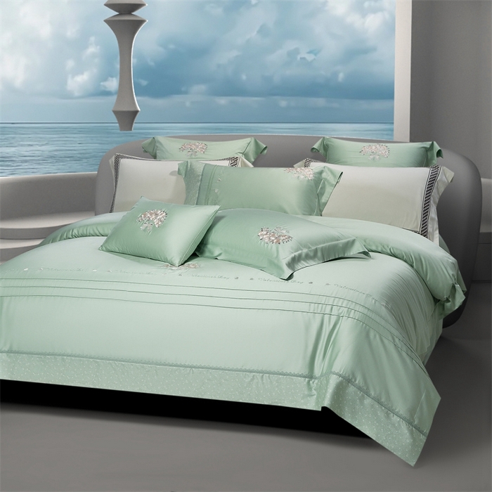 91家纺网 家纺一手货源 找家纺 高大尚婚庆馆 2025新款高端绣花四件套-艾莎 艾莎-油果绿