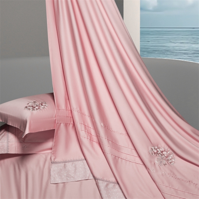 91家纺网 家纺一手货源 找家纺 高大尚婚庆馆 2025新款高端绣花四件套-艾莎 艾莎-落樱粉