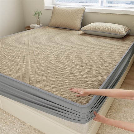  鑫姿席业 2025春夏新款A类抗菌凉感豆豆凉席-软床笠 床笠----卡其