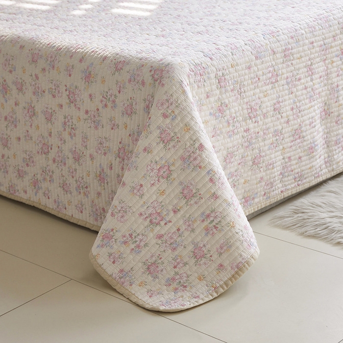 91家纺网 家纺一手货源 找家纺 舒居家纺 2025新款双面全棉酵素砂洗床盖 洛琳-粉