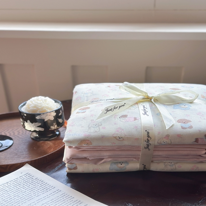 91家纺网 家纺一手货源 找家纺 吉象双层纱叠拍四件套 泡芙狗狗