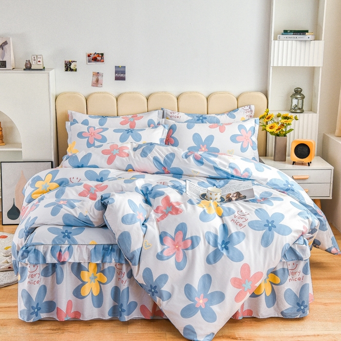 91家纺网 家纺一手货源 找家纺 名优家纺 2025新款A类全棉纯棉韩版印花四件套 浅浅花漾