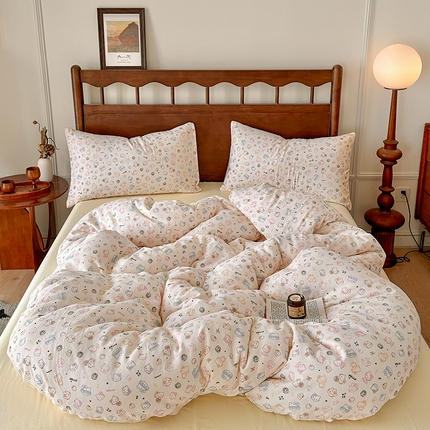 吉象2025新款全棉双层纱四件套 幸运猫咪