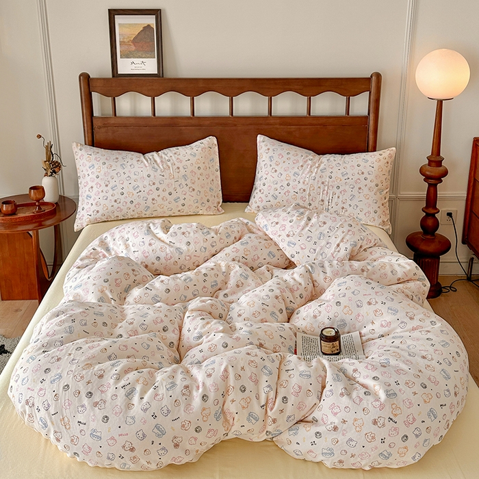 91家纺网 家纺一手货源 找家纺 吉象2025新款全棉双层纱四件套 幸运猫咪