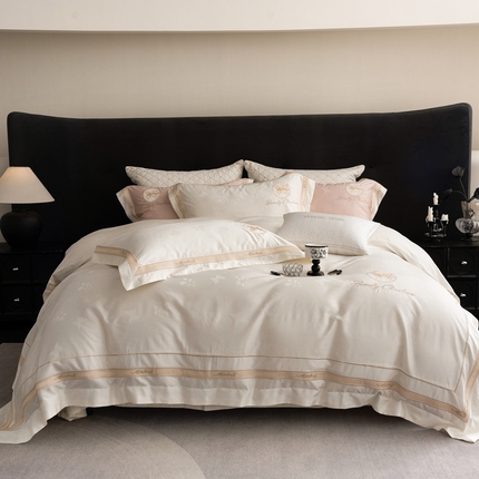 91家纺网 家纺一手货源 找家纺 馨蕊家居 2025春夏新品全棉天丝棉新品四件套 扶摇-月光白