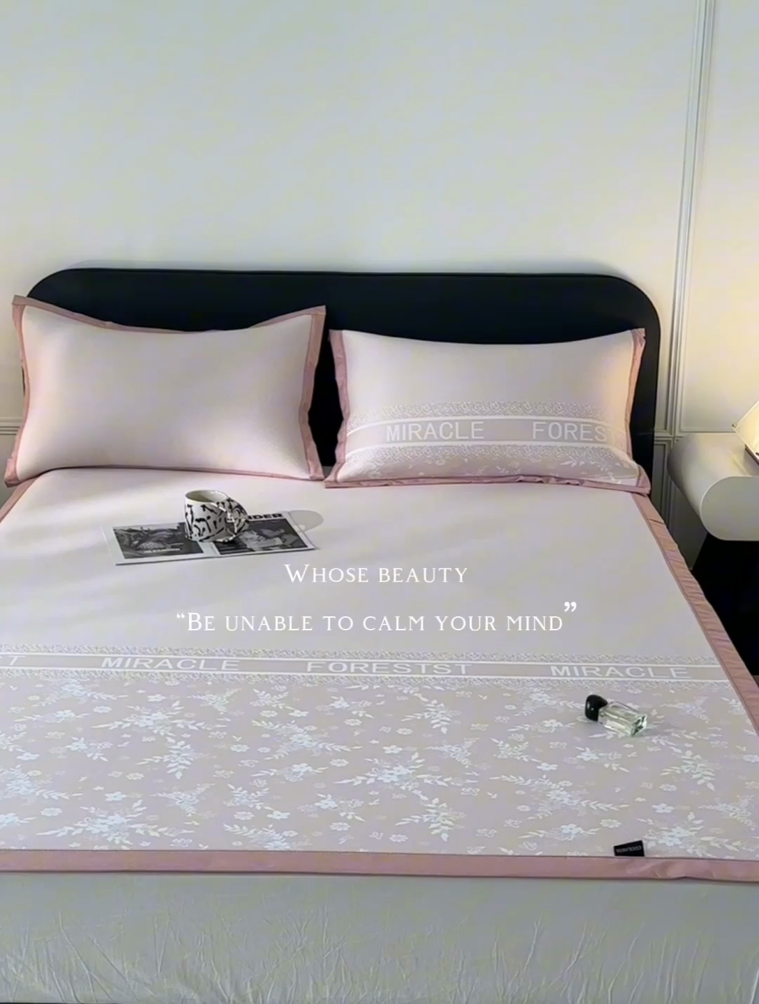 91家纺网 家纺一手货源 找家纺 慕尚家纺 2025春夏新款凉感冰丝提花凉席三件套 海棠 粉