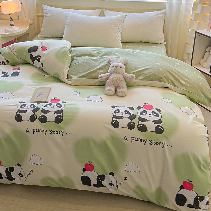 91家纺网 家纺一手货源 找家纺 拾物记 2025新款A类无荧光全喷气全棉12868单被套 熊猫趣事