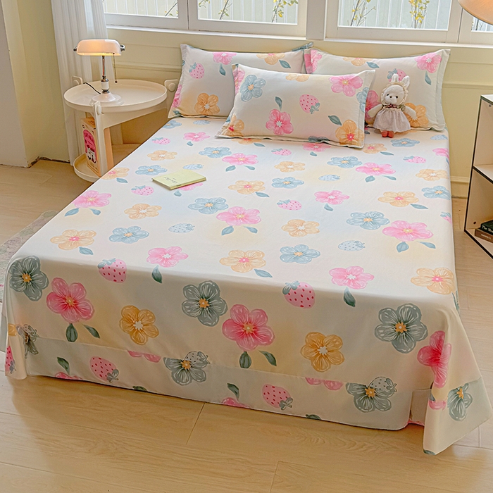 91家纺网 家纺一手货源 找家纺 拾物记 2025新款A类无荧光全喷气全棉12868单床单 茉莉草莓