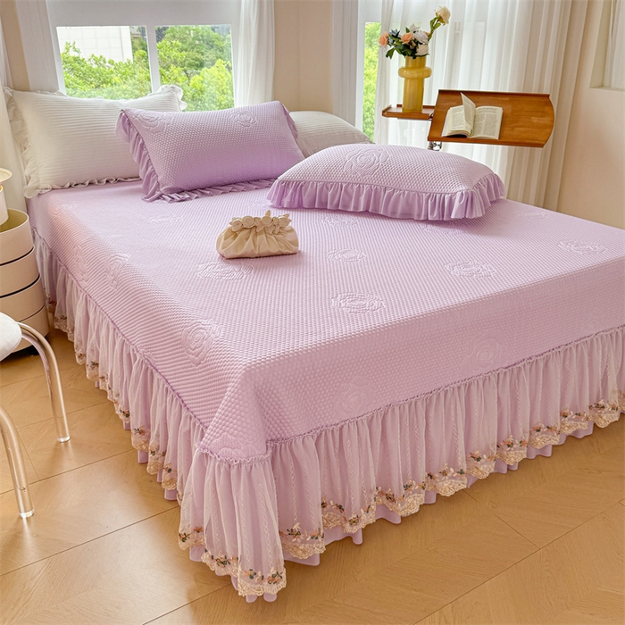 91家纺网 家纺一手货源 找家纺 恒爱家纺 2025新款冰丝国色天香夏被床盖四件套 优雅紫