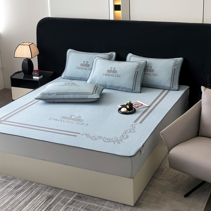 91家纺网 家纺一手货源 找家纺 首尔家纺 2025新款大版凉感丝凉席 天鹅-天空蓝