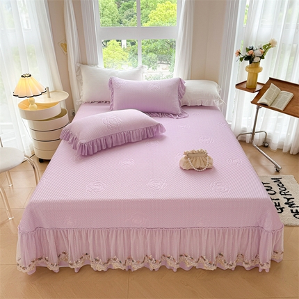 恒爱家纺 2025新款冰丝国色天香床盖三件套 优雅紫