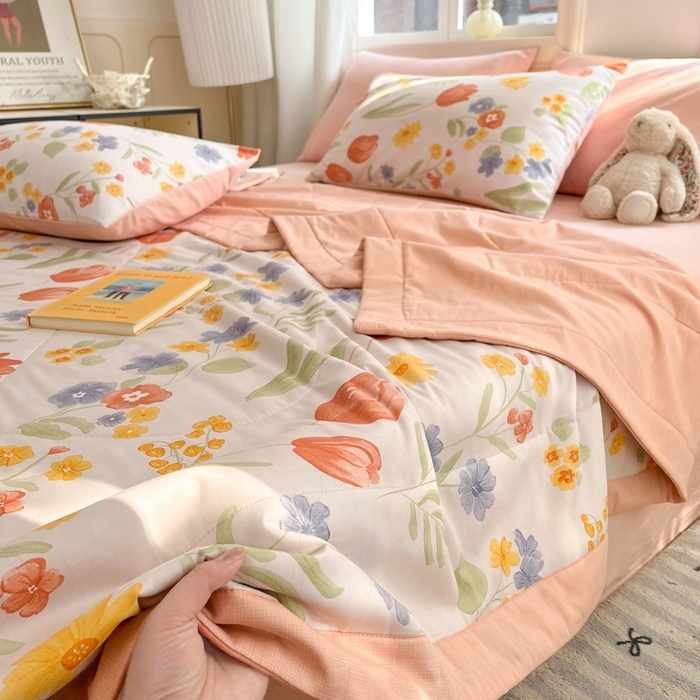 91家纺网 家纺一手货源 找家纺 寐眠 2025新款全棉印花夏被 夏被四件套 花间