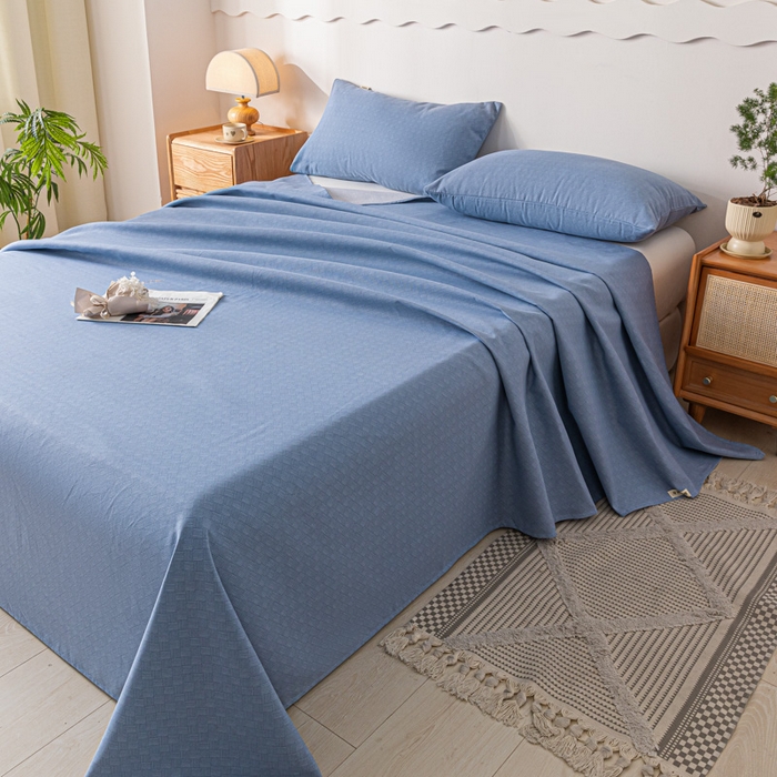 91家纺网 家纺一手货源 找家纺 阿亮家居 2025新款原棉老粗布床单系列 菱形格-蓝