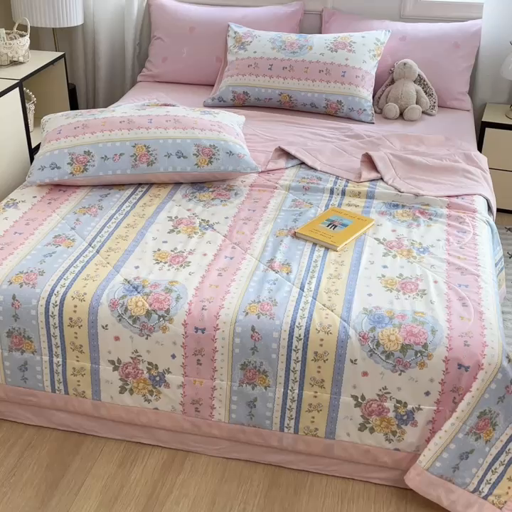 91家纺网 家纺一手货源 找家纺 寐眠 2025新款全棉印花夏被 夏被四件套 花锦