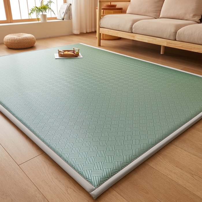 91家纺网 家纺一手货源 找家纺 阿亮家居 2025新款包边工艺凉感冰藤地铺睡垫系列凉席地垫 冰丝饼干绿