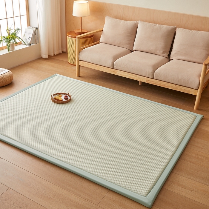 91家纺网 家纺一手货源 找家纺 阿亮家居 2025新款包边工艺凉感冰藤地铺睡垫系列凉席地垫 凉豆豆绿