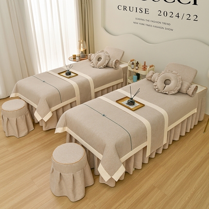 芙怡 2025春夏新款8029款A棉麻B全棉美容床罩四件套-暗香系列 暗香-浅驼