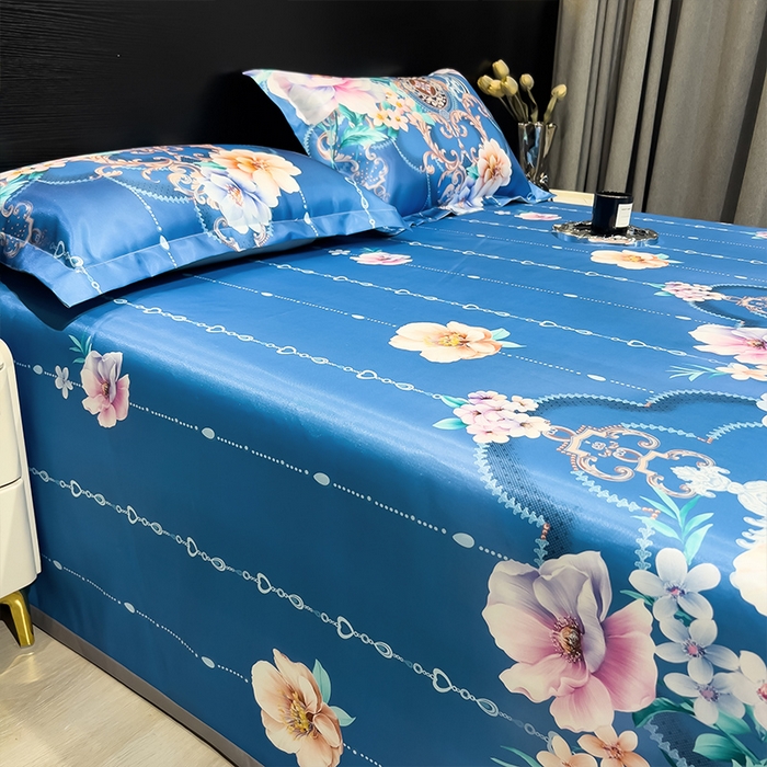 91家纺网 家纺一手货源 找家纺 柏薇 2025新款冰丝床单款凉席三件套系列 苏叶