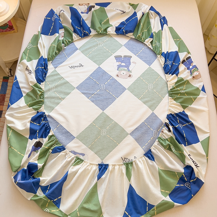 91家纺网 家纺一手货源 找家纺 拾物记 2025新款A类无荧光全喷气全棉12868单床笠 英伦熊