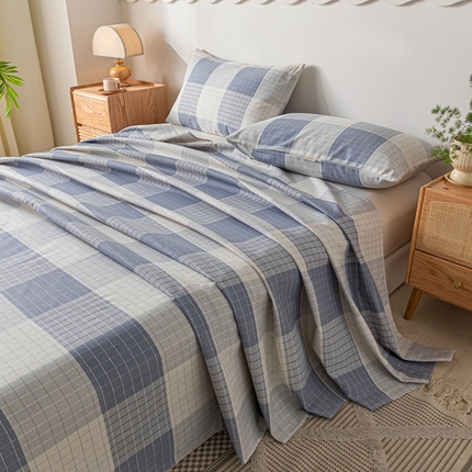 阿亮家居 2025新款原棉老粗布床单系列 蓝小格