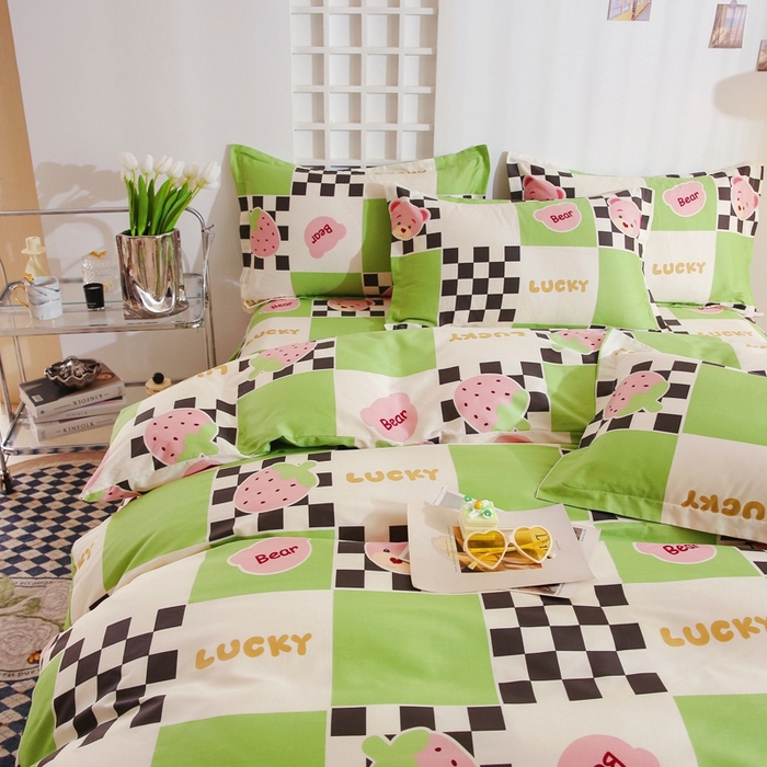 91家纺网 家纺一手货源 找家纺 名优家纺 2025新款A类全棉纯棉韩版印花四件套 活力草莓