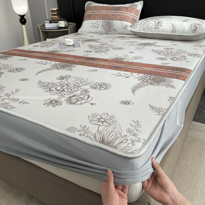 91家纺网 家纺一手货源 找家纺 2025新款印花冰丝凉席反面无纺布 冰丝-床笠款-梦镜