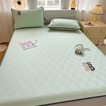 首尔家纺 2025新款凉豆豆席刺绣款冰丝席 英伦绿