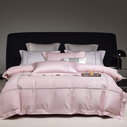榻尚家居 2025新款120支贡缎长绒棉绣花四件套-花漾系列 花漾-粉
