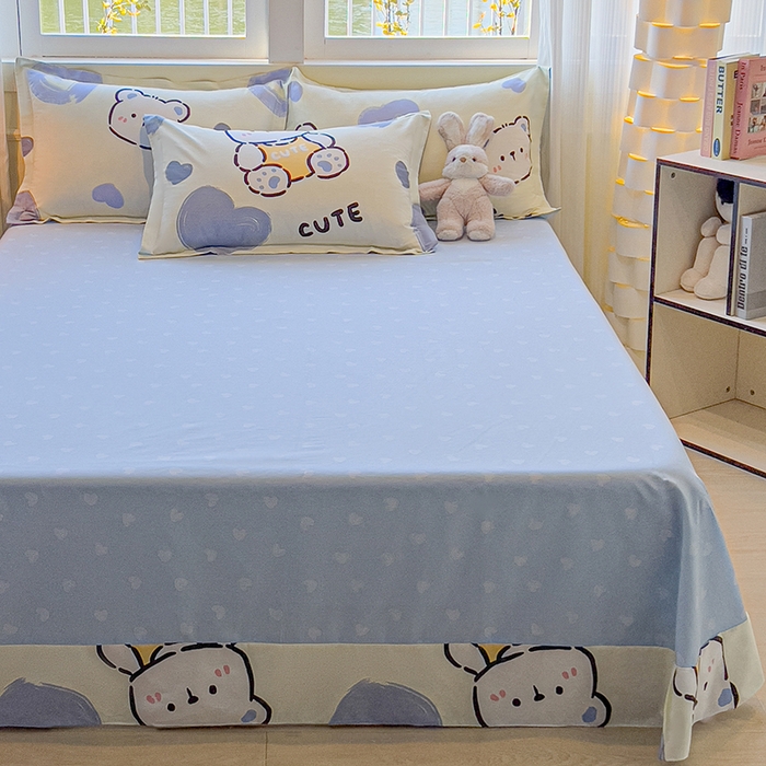 91家纺网 家纺一手货源 找家纺 拾物记 2025新款A类无荧光全喷气12868全棉B版单床单 爱心熊熊B版