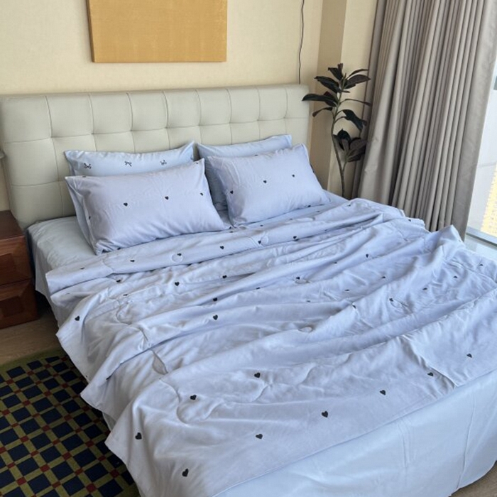 91家纺网 家纺一手货源 找家纺 棉生活家纺 2025新款ins小清新水洗冰丝夏被四件套 海盐芝士 灰