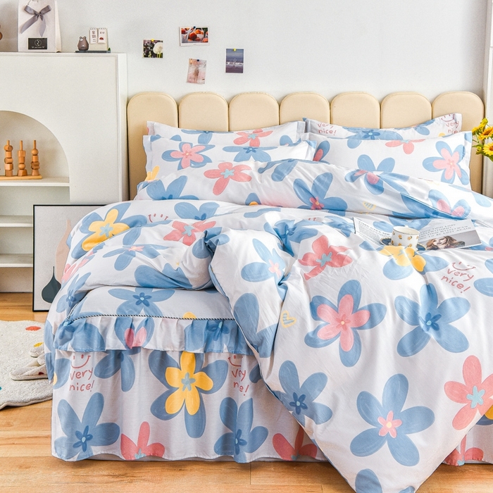 91家纺网 家纺一手货源 找家纺 名优家纺 2025新款A类全棉纯棉韩版印花四件套 浅浅花漾