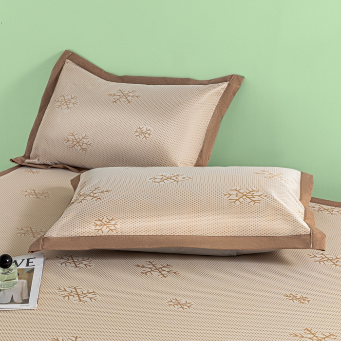 91家纺网 家纺一手货源 找家纺 阿亮家居 2025新款凉席碳光席冰丝席三件套 雪花-咖色