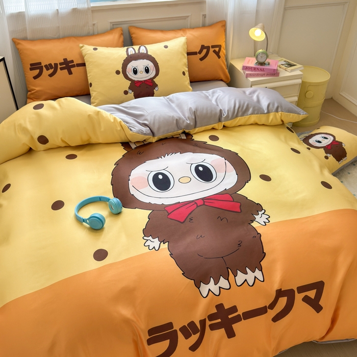 91家纺网 家纺一手货源 找家纺 摩卡（乐趣） 2025新款水洗真丝数码印花卡通兔系列四件套 薯饼兔