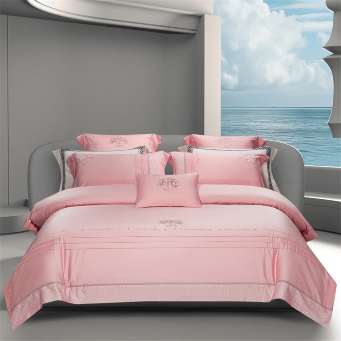 91家纺网 家纺一手货源 找家纺 高大尚婚庆馆 2025新款高端绣花四件套-艾莎 艾莎-落樱粉