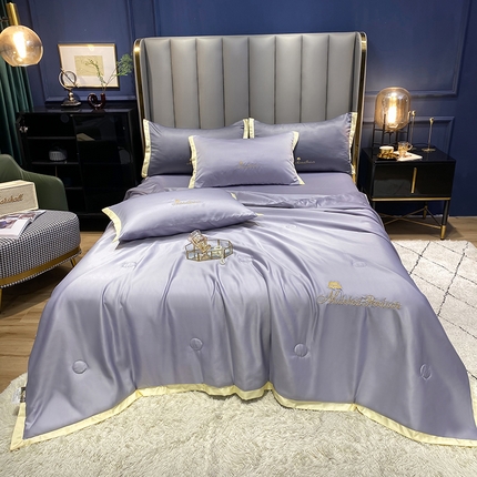 经年 2025新款水洗真丝刺绣夏被四件套 凉夏-银灰