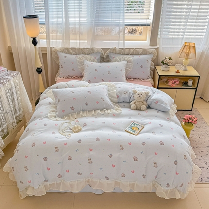 91家纺网 家纺一手货源 找家纺 （总）芯贝儿 2025新款提花针织水洗m双层纱床盖四件套