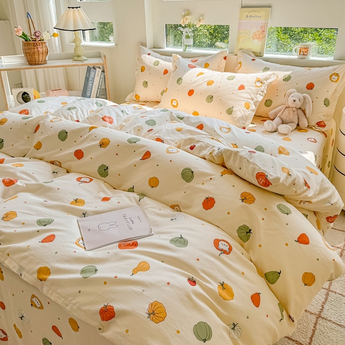 91家纺网 家纺一手货源 找家纺 名优家纺 2025新款A类全棉纯棉韩版印花四件套 南瓜节-黄
