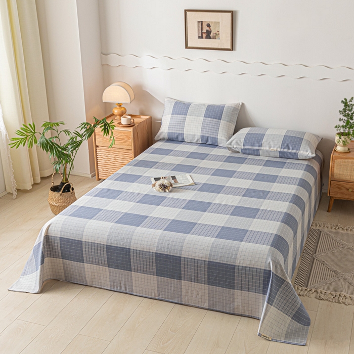 91家纺网 家纺一手货源 找家纺 阿亮家居 2025新款原棉老粗布床单系列 蓝小格