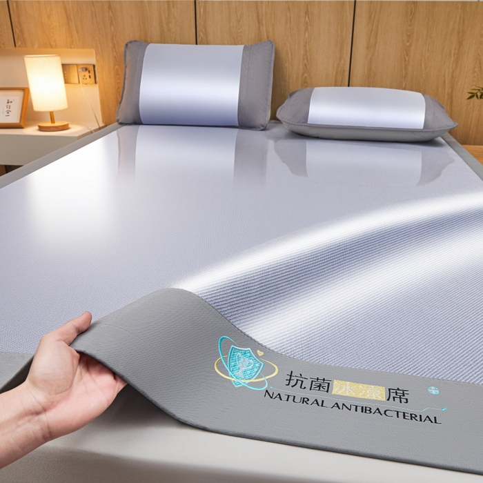 91家纺网 家纺一手货源 找家纺 阿亮家居 2025新款冰藤席凉席三件套包边抗菌刺绣款冰藤凉席 蓝紫色-床席款